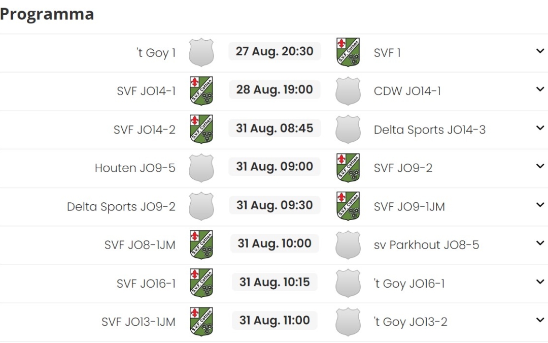 Programma zaterdag 31-8