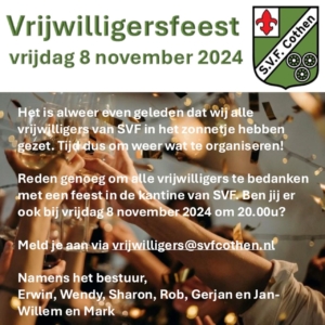 Vrijwilligersfeest vrijdag 8 november