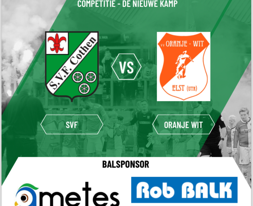 Zaterdag 30 november 2024: SVF 1 – Oranje Wit 1 om 14:30u