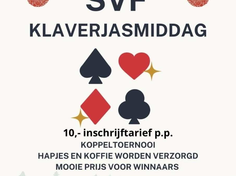 Klaverjasmiddag bij SVF 15 december 13:30u